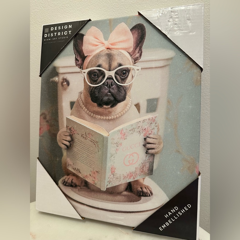 NWT Design District Pug Dog Gucci Inspired Canvas Wall Decor, 9x11”